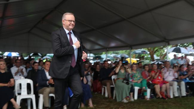 Mr Albanese on his way to address the crowd.