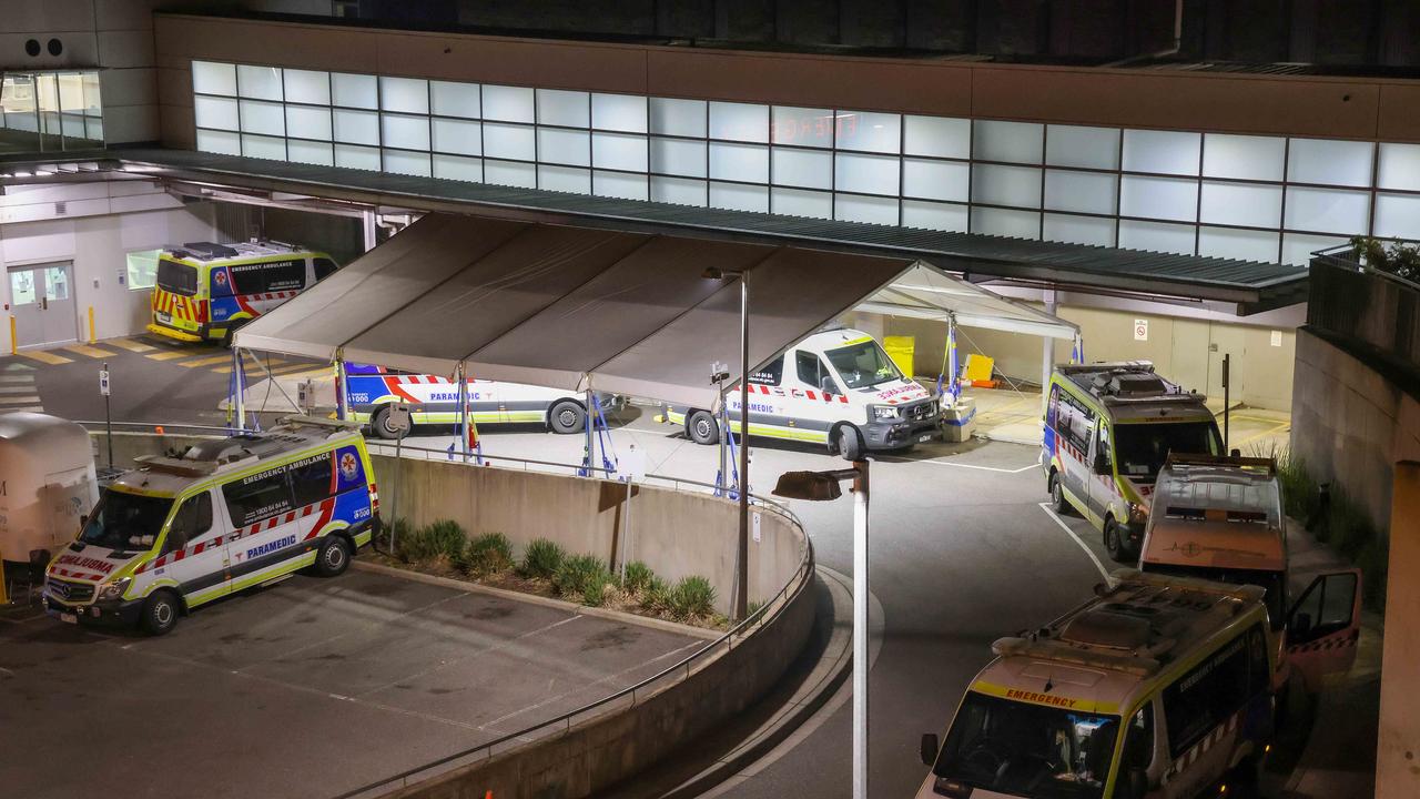 Ambulances parked at the Austin Hospital in Heidelberg. Picture: Ian Currie