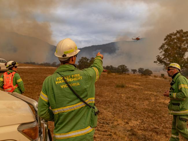 Forest Fire Management Victoria crews at the Bayindeen-Rocky Road fire. Picture: Forest Fire Management Victoria