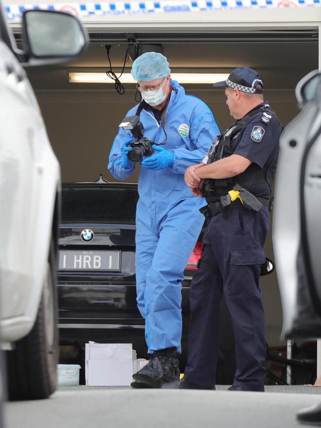 Police at the scene of Shane Bowden’s death. Picture: Glenn Hampson.