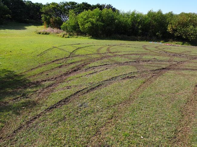 Damage created by cars that did burnouts at Green Point, Angourie.