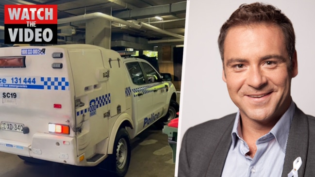 Andrew O'Keefe leaves Day St Police station in a police van