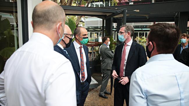 Business NSW Chief Executive Daniel Hunter and NSW Premier Dominic Perrottet before the freedom day press conference. Picture: NCA NewsWire / Adam Yip