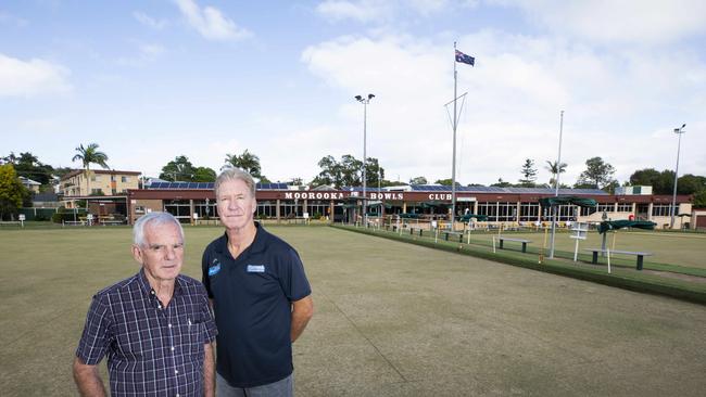 Moorooka Bowls Club could chairman Ollie Gallagher with club manager Gary Cosier. Picture: AAP/Renae Droop