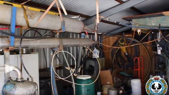 An industrial-scale drug lab has been found in Croydon. Screenshot from video provided by SA Police