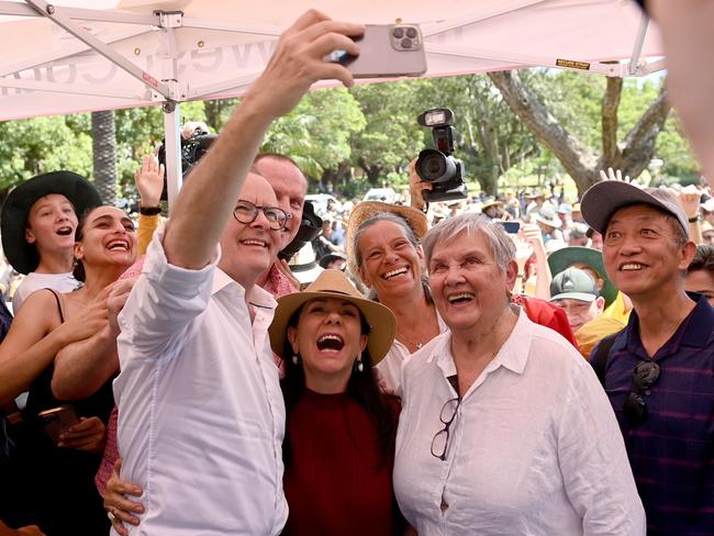 SYDNEY, AUSTRALIA - NewsWire Photos, FEB 18, 2023.Australian Prime Minister Anthony Albanese and Minister for Indigenous Australians Linda Burney attend the Inner West BBQ for The Voice to Parliament at Petersham Park in Sydney. Picture: NCA NewsWire / Jeremy Piper