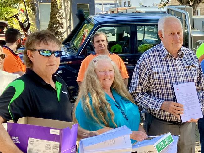 Donna Layton (centre in blue) with supporters gave Mayor Tiley their submissions outside Grafton Council Chambers in August.