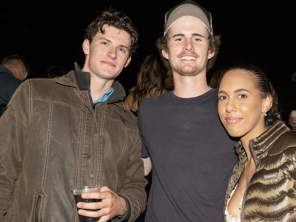 Cliff Sheehy, Justin Ware and Olivia Tass at Gargett Rodeo Saturday 3 June 2023 Picture: Michaela Harlow