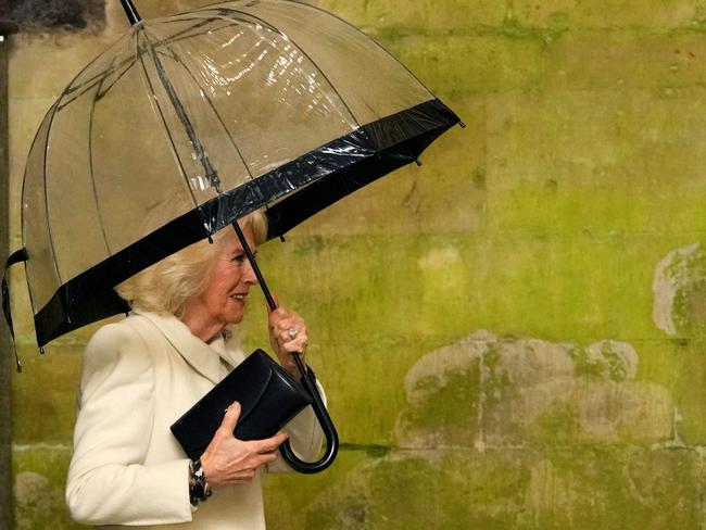 Queen Camilla arrives for a Musical Evening at Salisbury Cathedral, in Salisbury, England. Picture: AFP