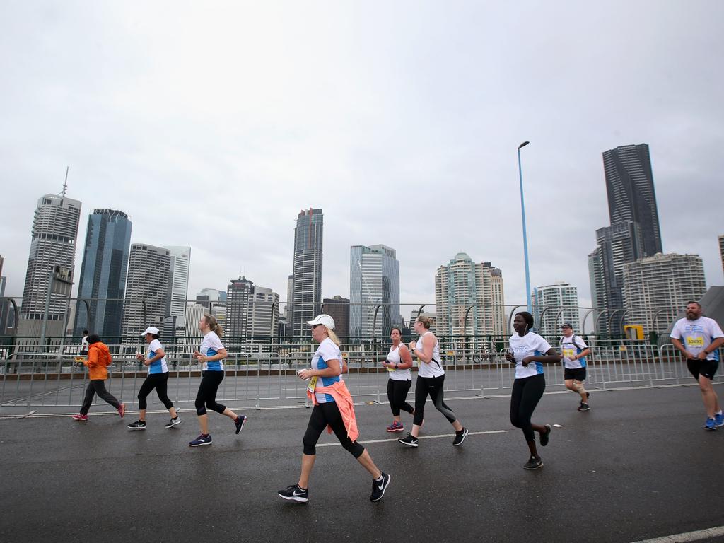 <p>Runners on the Story Bridge at the Sunday Mail Bridge to Brisbane fun Run, Sunday August 26, 2018. (AAP Image/Jono Searle)</p>