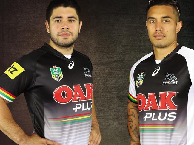 Chris Grevsmuhl and Dean Whare launch the new Penrith Panthers jersey for 2017. Embargoed for use only by Penrith Press. Not for publication until November 4.