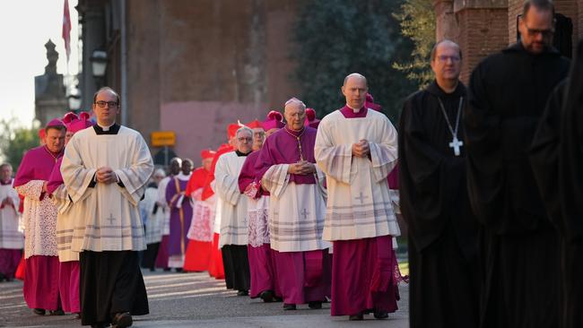 Cardinals, bishops and priests take part in a procession to the Santa Sabina Basilica for the Ash Wednesday celebration in Rome. Picture: Getty Images