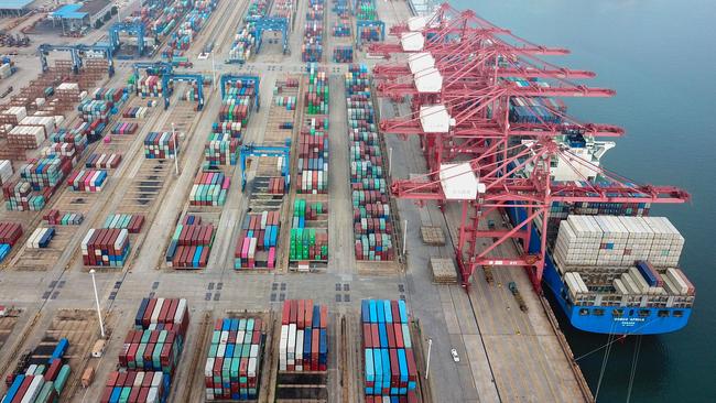 Containers stacked at a port in Lianyungang, in China's eastern Jiangsu province. Picture: AFP