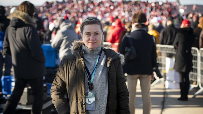 News Corp Australia US Bureau Chief Sarah Blake at a campaign event for US President Donald Trump at Wilkes-Barre Scranton International Airport in Wilkes-Barre, Pennsylvania. Picture: Mark Kauzlarich