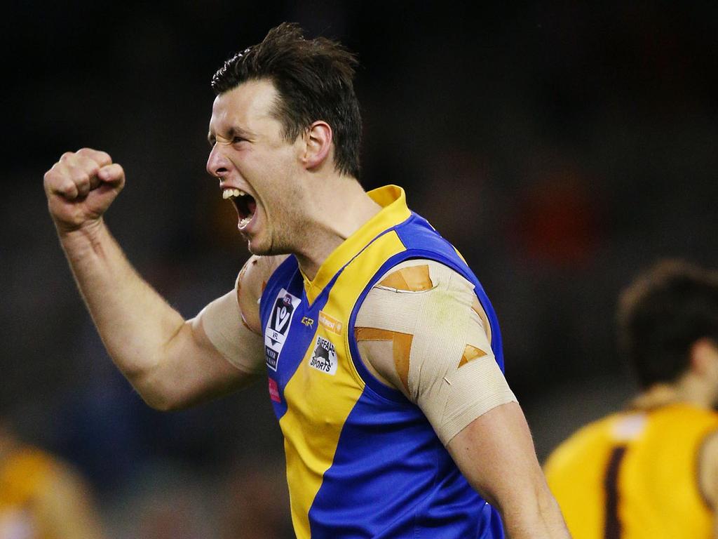 Sean Tighe celebrates a goal for Williamstown at Docklands — the ‘Etihad specialist’