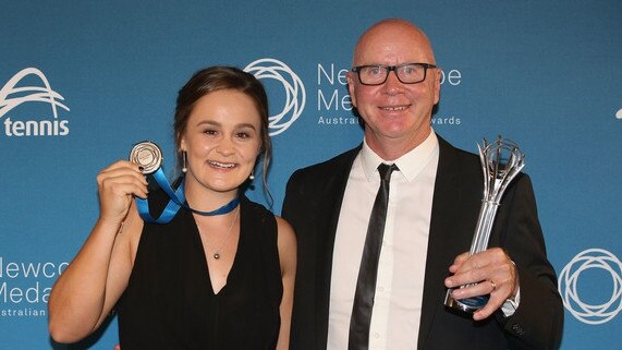 Tennis player Ash Barty with her coach Craig Tyzzer when he received the 2017 Australian Tennis Award coaching excellence.