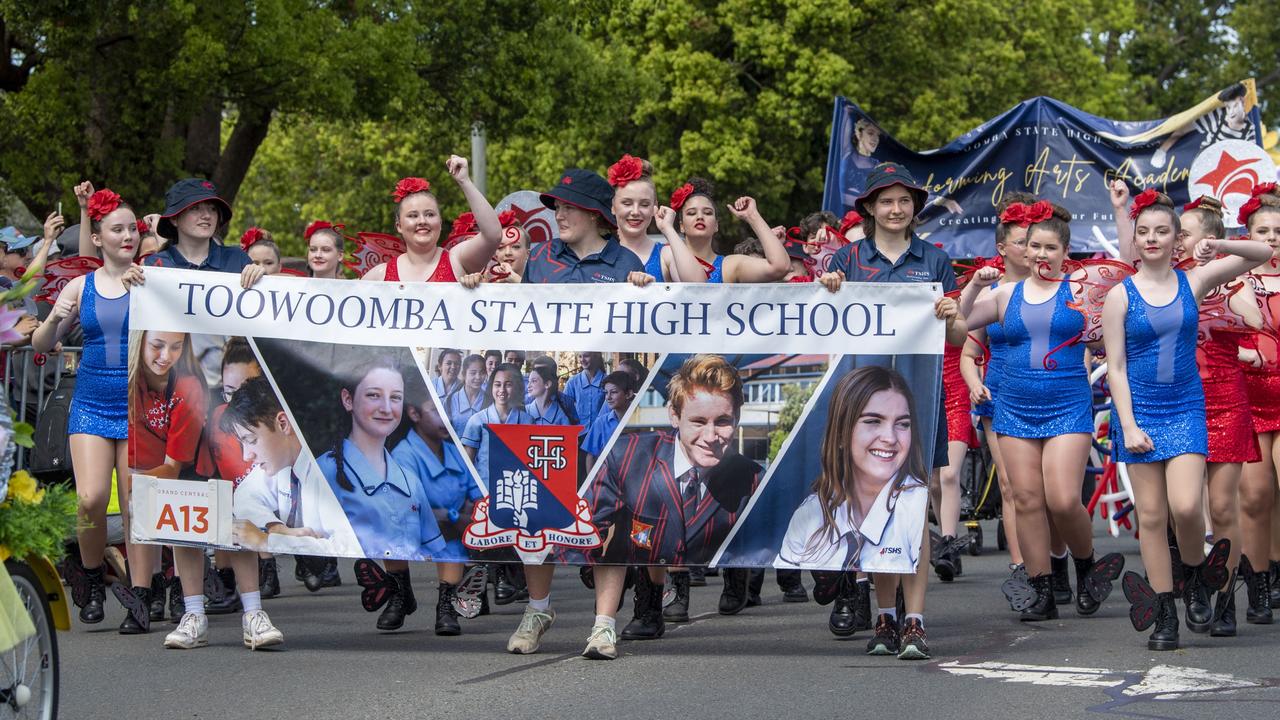 Toowoomba State High School float in the Grand Central Floral Parade. Saturday, September 17, 2022. Picture: Nev Madsen.