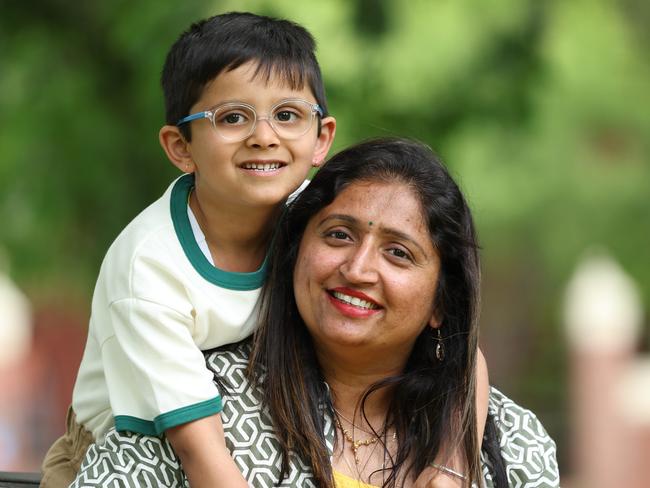 Krisshiv, pictured with his mum, Bhav, is the first child in Victoria to have the gene therapy called Luxturna. Picture: David Caird