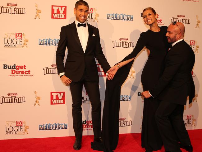 Didier Cohen, Cheyenne Tozzi and Alex Perry on the red carpet at the 57th Logie Awards at Crown Casino in Melbourne. Picture: Tim Carrafa