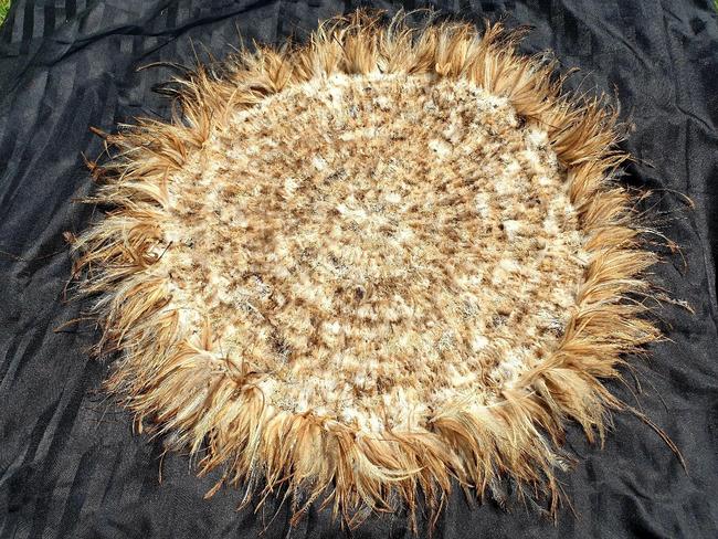 Emu Feather Weave Mat by Juanella McKenzie. Emu feathers and fibres, 2018.