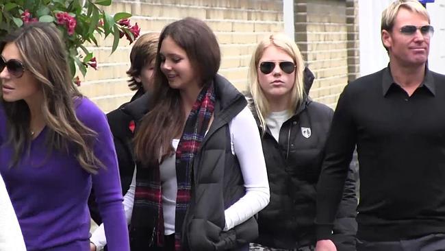 Liz Hurley and Shane Warne are seen walking through the streets of London with his children (L-R) Summer, Jackson, Brooke's friend Amy and Brooke / Picture: Supplied 