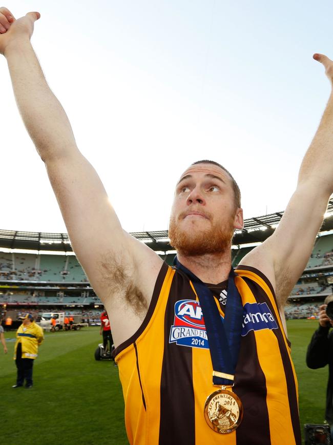 Jarryd Roughead celebrates the 2014 Grand Final win. Pic: AFL Media