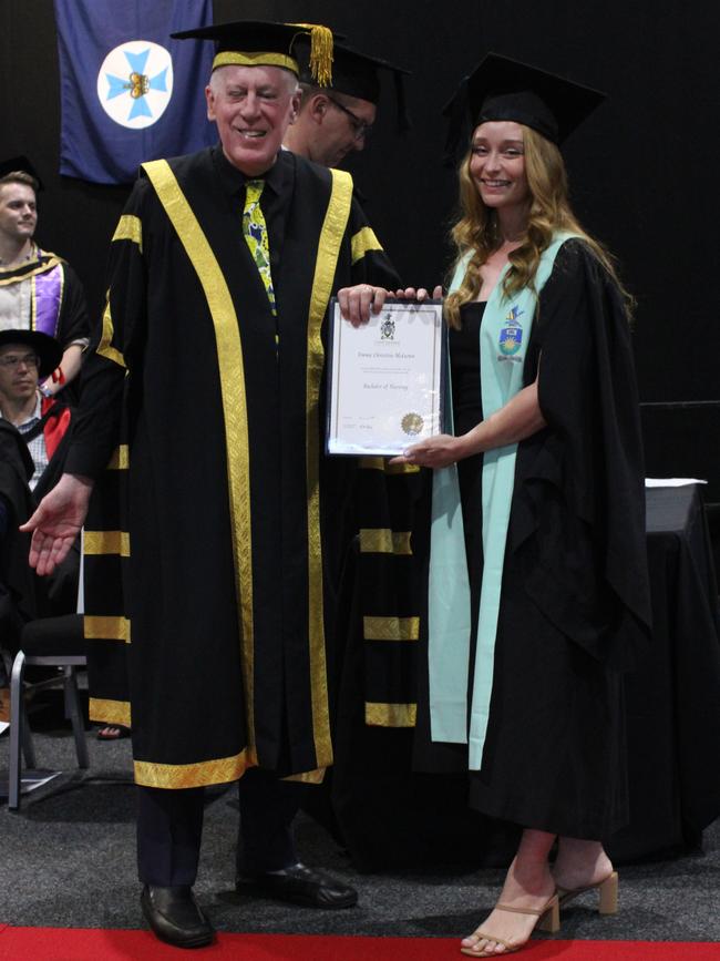 Emma Mckeown graduated with a Bachelor of Nursing at the CQUniversity graduation ceremony in Bundaberg on December 14, 2023.