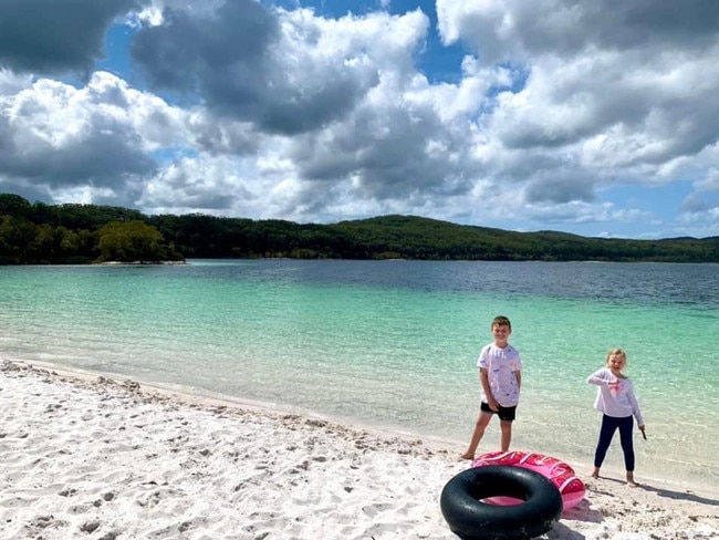 Cameron and Chloe Soper at Lake McKenzie on Fraser Island.