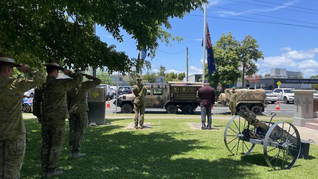 102 Field Workshop salute during The Last Post at Jubilee Park, Mackay. Photo: Zoe Devenport