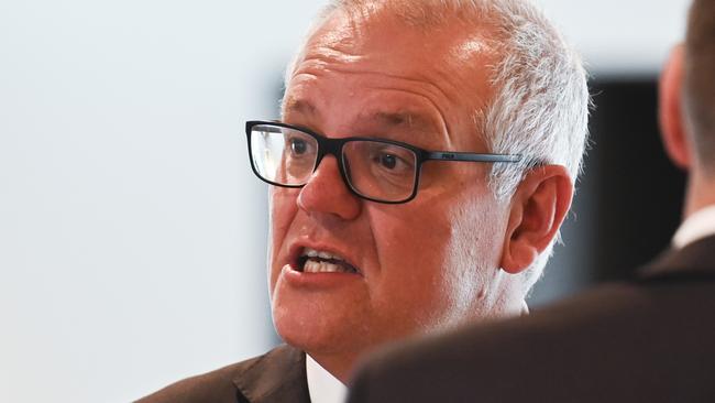 CANBERRA, AUSTRALIA - NOVEMBER 30:  Scott Morrison attends the Tony Abbott Portrait reveal in the Members Hall at Parliament House in Canberra. Picture: NCA NewsWire / Martin Ollman