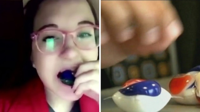 The Tide Pod Challenge gained widespread attention in 2018 when teens started biting into or attempting to eat a colourful, detergent-filled laundry pod despite clearly being labelled as toxic. There were over 10,500 reports of hospitalisation from poisoning. Picture: YouTube