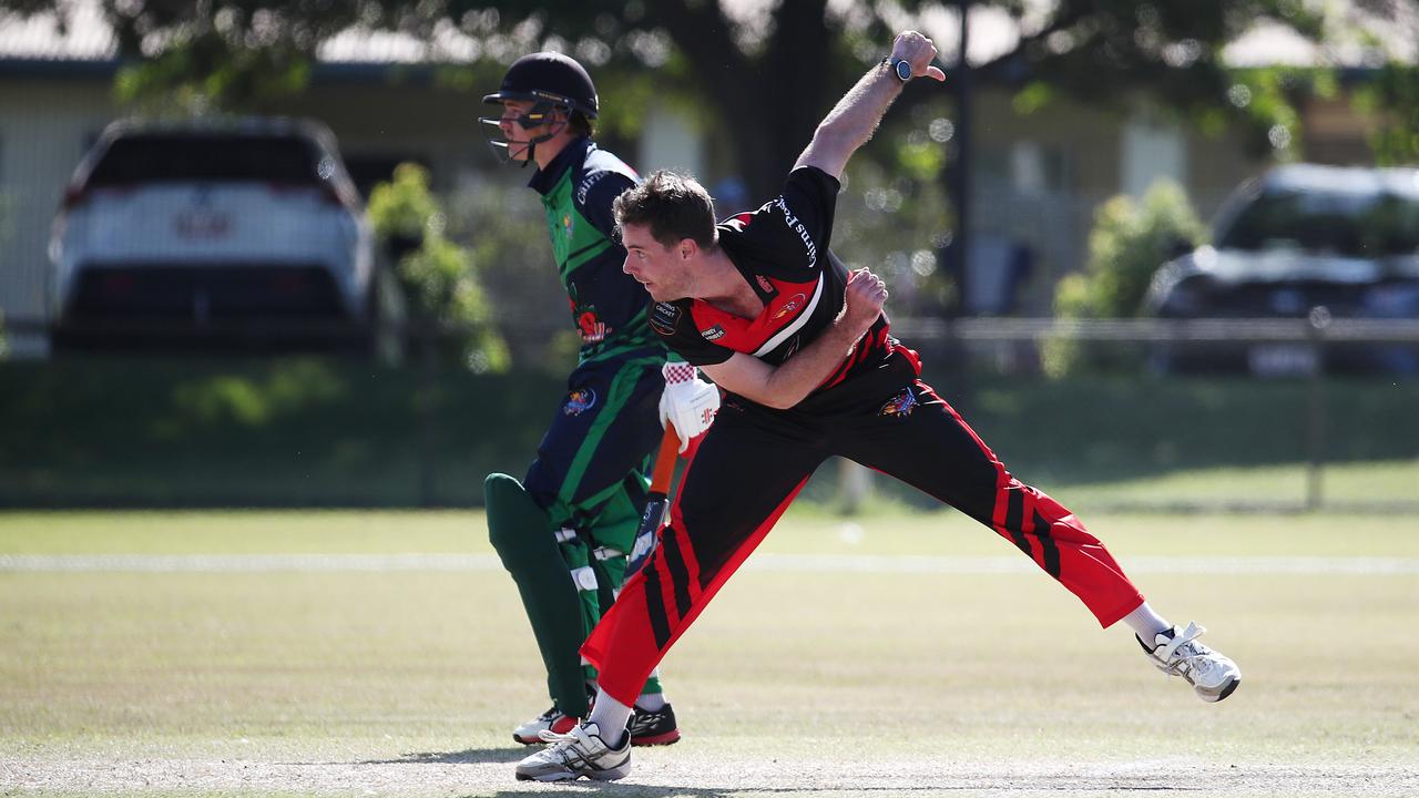 Thunder's Jordan Fulton sends a ball down the pitch in the Barrier Reef Big Bash elimination final match between the Twomey Schriber Thunder and the Designer First Homes Dare Devils, held at Griffiths Park, Manunda. Picture: Brendan Radke