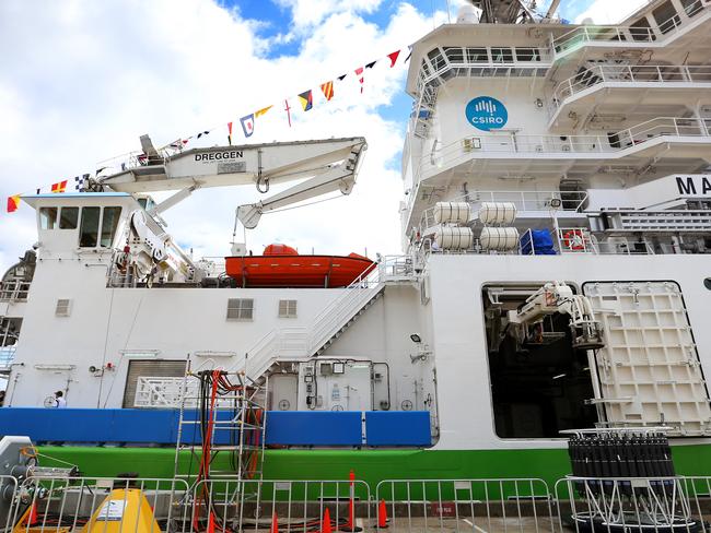 The ship is docked alongside CSIRO in Hobart. Picture: NIKKI DAVIS-JONES