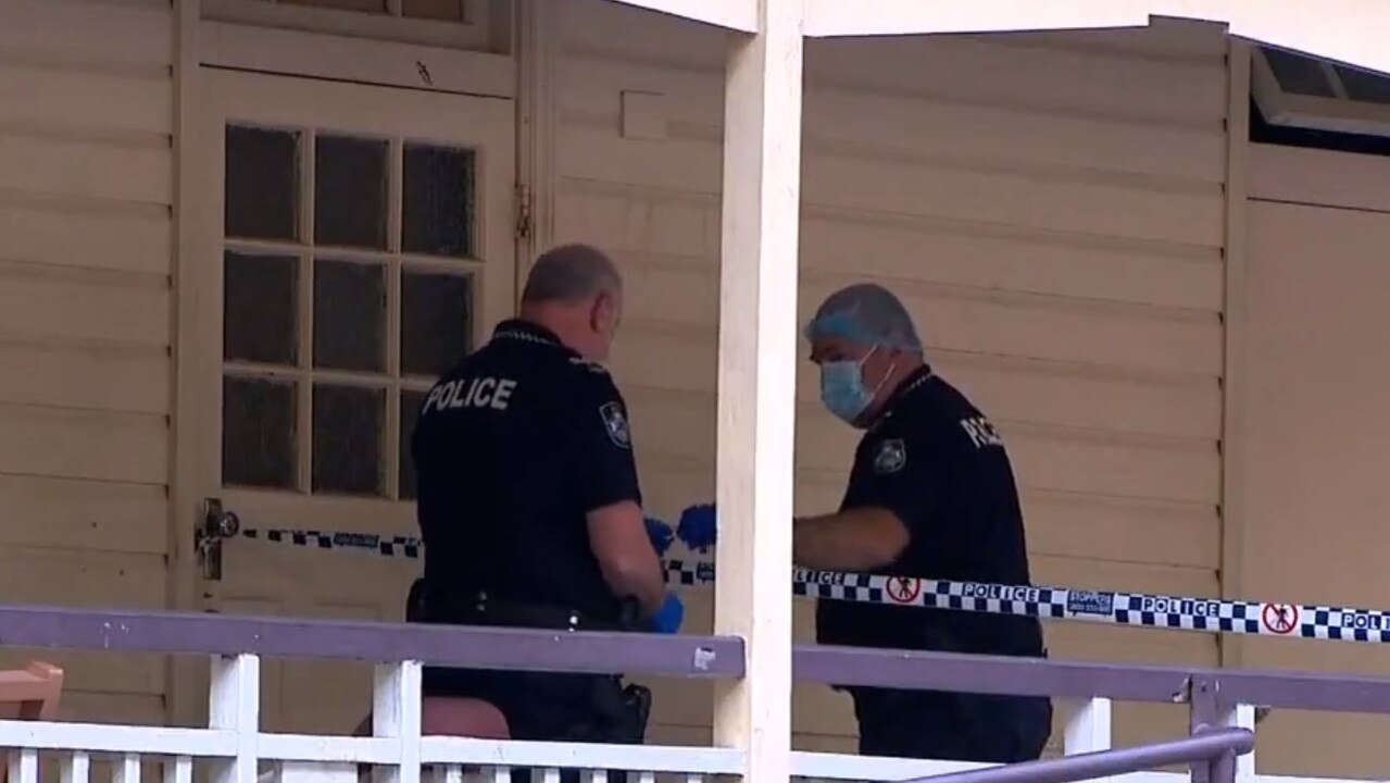 Police on scene at the stabbing in Ipswich on Saturday. Picture: 9NewsQld