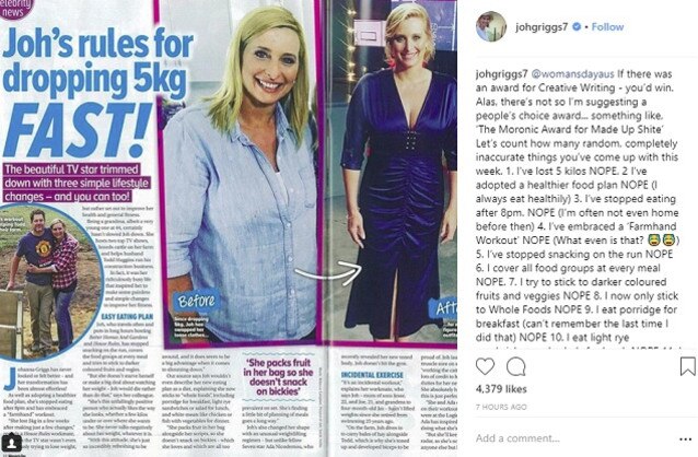 Joh Griggs takes <i>Woman’s Day</i> to task on Instagram. Picture: Instagram