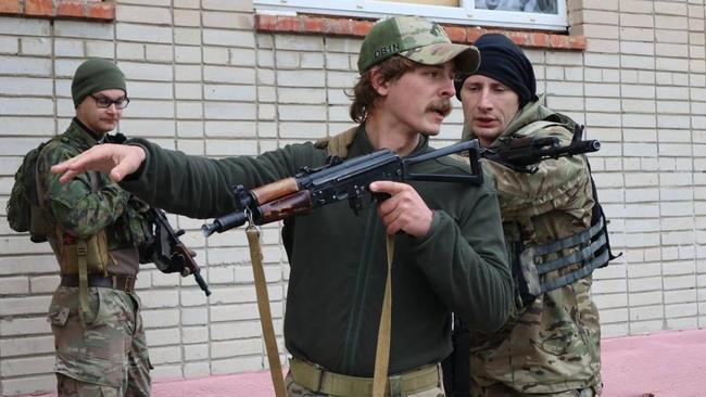 Felix Metrikas, back right, during his time training military recuits in Ukraine. Picture: supplied.