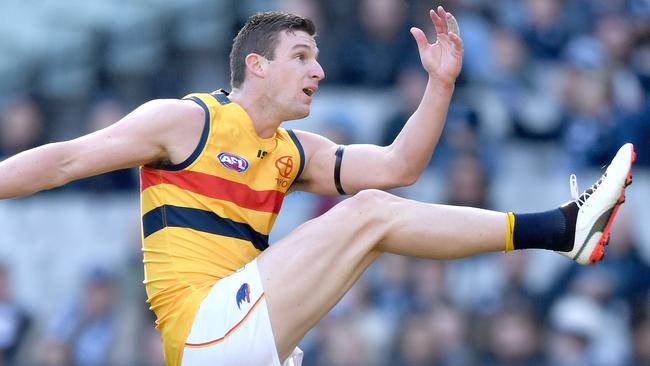 Josh Jenkins of the Crows kicks an early goal against Carlton. Picture: Joe Castro (AAP)