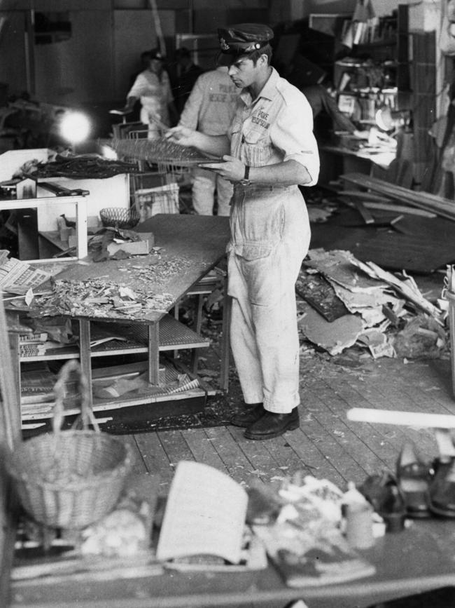 1972: Police at the scene of a bomb blast that destroyed the Adriatic Travel Agency in George Street, Sydney. Picture: Barrie Stark/File