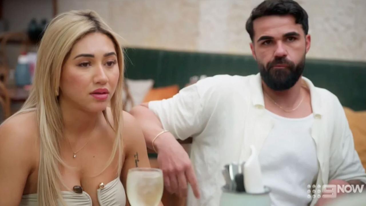 A lunch between Adrian and Awhina’s families on MAFS ended in disaster on Monday night’s episode. Picture: Nine