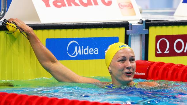 Sweden’s Sarah Sjostrom looks up for her time. Picture: Getty Images.