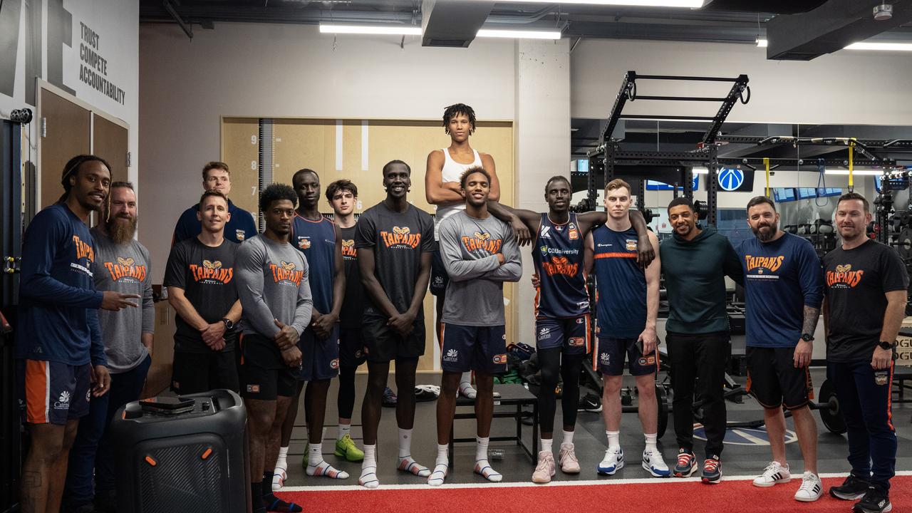 The Cairns Taipans squad work out while on tour in North America. Head of high performance Dr Joshua Guy is second from the left. Picture: Cairns Taipans