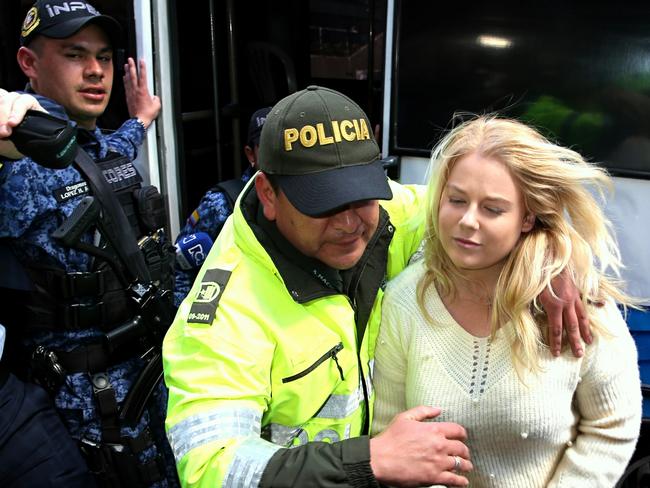 Accused drug smuggler Cassandra Sainsbury arrives for a court hearing in Bogota, Colombia. Picture: Nathan Edwards