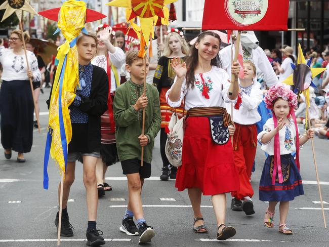 Association of Ukrainians in Tasmania float. Hobart Christmas Pageant 2024. Picture: Nikki Davis-Jones
