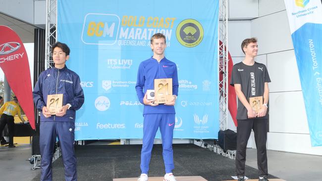 Gold Coast Marathon 2023 BRETT ROBINSON, KEIJIRO MOGI and CAMERON AVERY 1 July 2023 Southport Picture by Richard Gosling