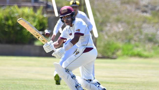 St Peters Lutheran College batsman Aarav Pant AIC First XI cricket between St Peters Lutheran College and St Laurence's College. Saturday February 11, 2023. Picture, John Gass