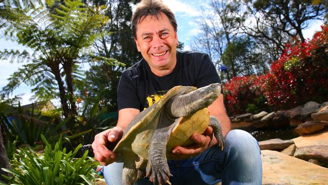 Shane Davies with one of his turtles. Picture: Phil Rogers