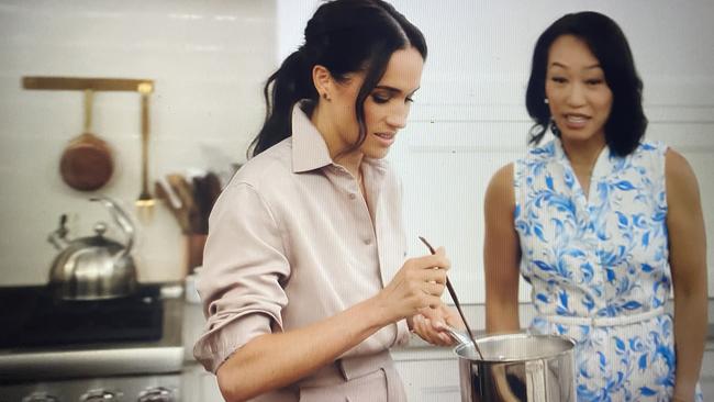 Meghan Markle and skincare founder Vicky Tsai in an episode of <i>With Love, Meghan</i>. Picture: Netflix