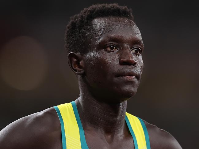 TOKYO, JAPAN - AUGUST 04: Peter Bol of Team Australia reacts after the Men's 800m Final on day twelve of the Tokyo 2020 Olympic Games at Olympic Stadium on August 04, 2021 in Tokyo, Japan. (Photo by Cameron Spencer/Getty Images)