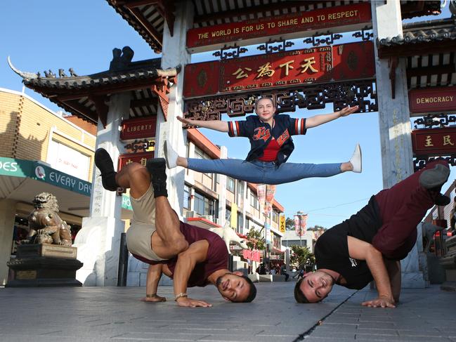 DMC performers Ivana Djakovic, Joseph Carbone and Patrick Uy from The Dance Movement Crew were the Moon Festival main event in 2018. Picture: Robert Pozo.