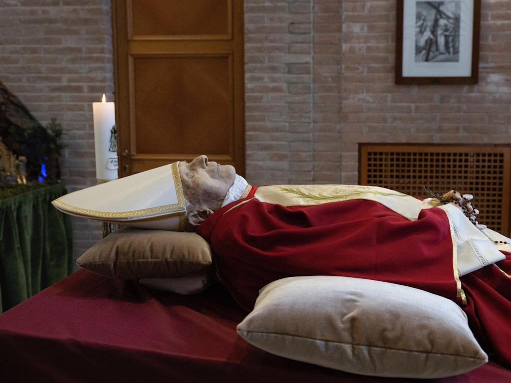 Pope Emeritus Benedict XVI resting in the chapel of the Mater Ecclesiae Monastery in the Vatican. Picture: AFP